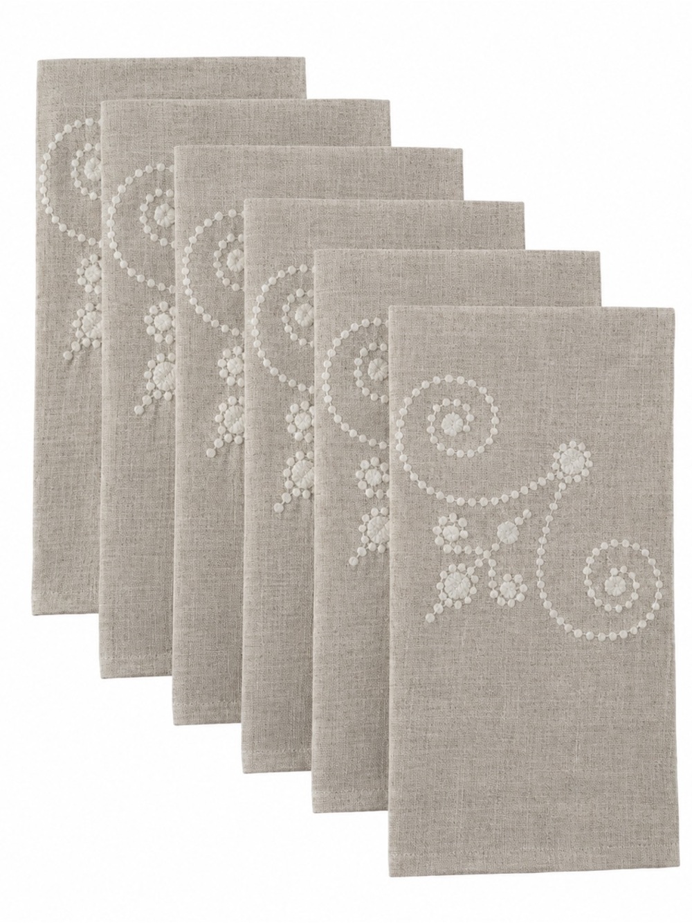 Lenox French Perle Linen Blend Embroidered Napkins, Set of 6 Linen - 19x19